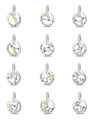 熱銷Pandora新款十二星座珠子串珠吊飾S925純銀DIY手串配飾手鏈適