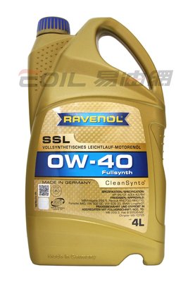 【易油網】【缺貨】RAVENOL SSL 0W40 4L 全合成機油 0W-40平輸 德國總公司貨