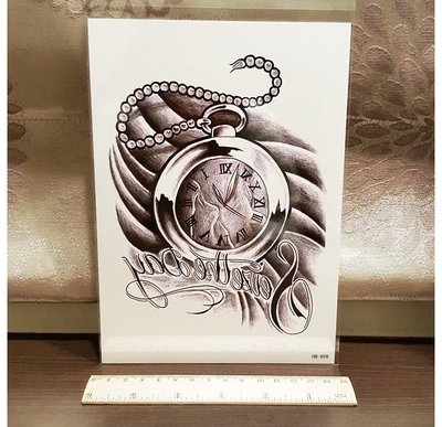 【萌古屋】美式英文懷錶手臂大圖 - 男女防水紋身貼紙刺青貼紙 HB-898