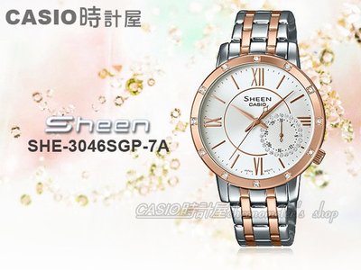 CASIO 時計屋 卡西歐手錶 SHEEN SHE-3046SGP-7A 女錶 不鏽鋼錶帶玫瑰金離子 防水 保固 附發票