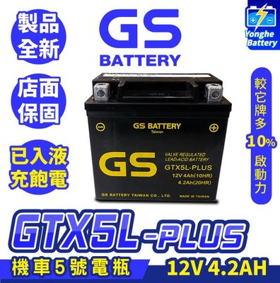 永和電池 GS統力 機車電瓶 GTX5L-PLUS 同YTX5L-BS 機車5號電池 CUXI DRG FNX JOG