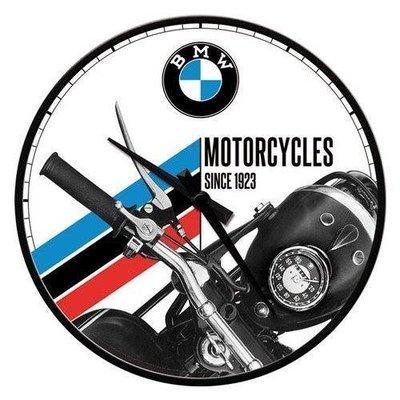 瀧澤部品 德國 BMW 寶馬 MOTORCYCLES 石英鐘品牌復古掛鐘 金屬外殼圓形款時鐘 汽車 時鐘 摩托車 重機