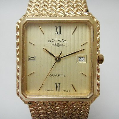 【timekeeper】 極美瑞士製Rotary鍍金矩形日期顯示石英錶(原裝盒)(免運)