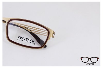 【My Eyes 瞳言瞳語】EYE TECH 蜜金色長形薄鋼金屬眼鏡 高舒適彈性 複合設計 寬臉型佳 (ET1409)