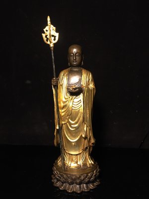 特賣-銅鎏金地藏王菩薩佛像，工藝精美，包漿厚重，尺寸如圖，重1公斤，37189雜項 古董 古玩