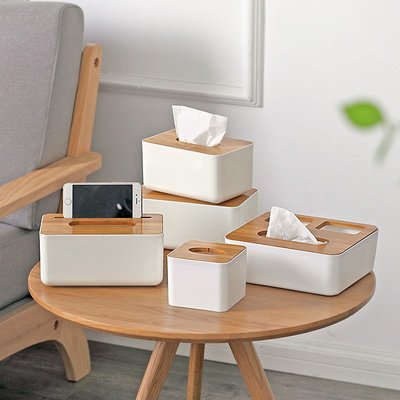 紙巾盒創意時尚家用客廳桌面手機搖控器置物收納盒竹蓋塑料抽紙盒~纸盒