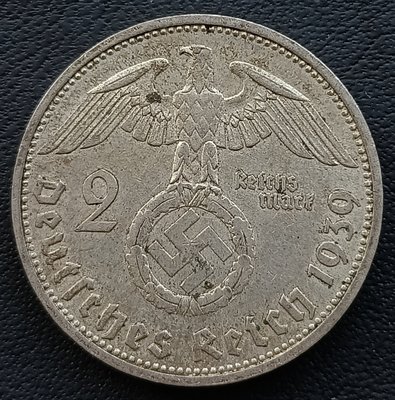 德國  1939年  F(斯圖加特廠)  納粹德國   2馬克    興登堡    銀幣(62.5%銀)    2267