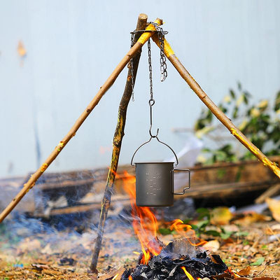 鈦工匠純鈦三角吊架戶外露營野營便攜輕量燒烤工具簡易裝備易收納-台給力