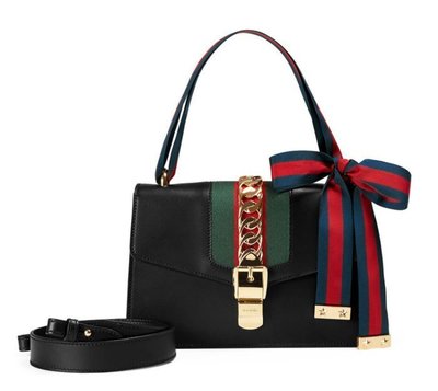 Gucci Sylvie Grosgrain-Striped Shoulder Bag 綠紅綠織帶肩背包 黑