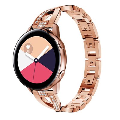 小宇宙 三星 Galaxy Watch 42mm Active 2 時尚閃鑽X字不鏽鋼鏈式智能手錶錶帶 優雅時尚替換腕帶