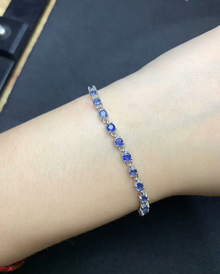 【藍寶石手鍊】天然斯里蘭卡藍寶石手鍊 鑽切藍寶石 輕奢整圈設計 優雅清新