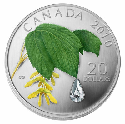 【海寧潮現貨】加拿大2010年楓葉水滴系列3鑲嵌水晶1盎司銀幣