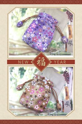 【小荳苗】日本和風系列--戀戀櫻花錦囊束口袋#手工拼布包