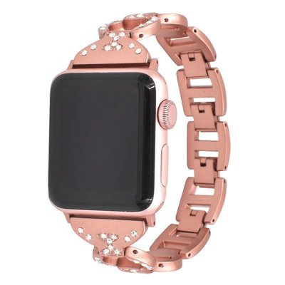 熱銷 適用apple watch5錶帶8字鑲鉆金屬不銹鋼合金鋼帶適用蘋果手鐲帶#腕錶手錶帶 可開發票