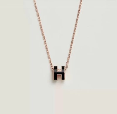 【翰貝格名牌館】全新真品 HERMES MINI POP H 橢圓 黑色 琺瑯 玫瑰金鏈 項鍊