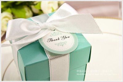 幸福朵朵【單售-歐美流行Tiffany經典藍喜糖盒(DIY含緞帶.小卡-不含內容物)】包裝材料.包裝盒.婚禮小物