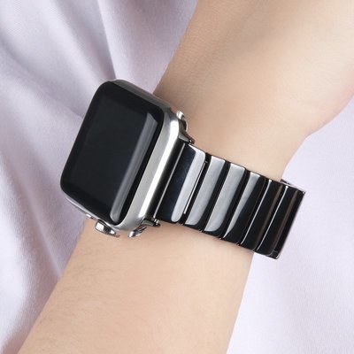 適用蘋果手錶iwatch 7代陶瓷錶帶 apple watch34567代SE通用錶帶 一珠真陶瓷錶帶 蘋果三珠陶瓷錶帶-CC1011