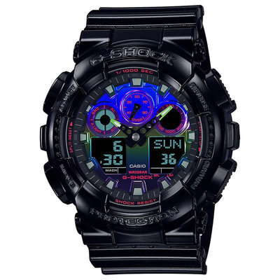 【台南時代鐘錶 CASIO】卡西歐 G-SHOCK 虛擬彩虹系列 GA-100RGB-1A 兩百米防水 雙顯運動電子錶