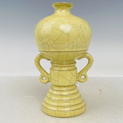 古瓷器 古董瓷器 哥瓷雙龍抱珠瓶高17.5公分直徑9公分編號20102300150-31472