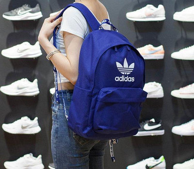 adidas 愛迪達 三葉草 2021 新款藍色 書包戶外旅行雙肩背包 H35597[飛凡男鞋]