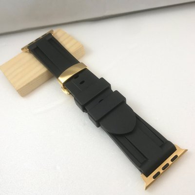 Apple Watch 代用 錶帶 沛納海版型 厚感紮實 運動錶帶 橡膠錶帶 不鏽鋼 金色 蝴蝶釦 45 44