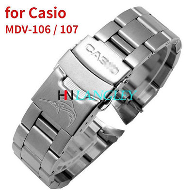 22 毫米實心不銹鋼錶帶,適用於卡西歐 MDV 106 MDV 107 錶帶 2784 金屬立方體末端手鍊替換帶徽標