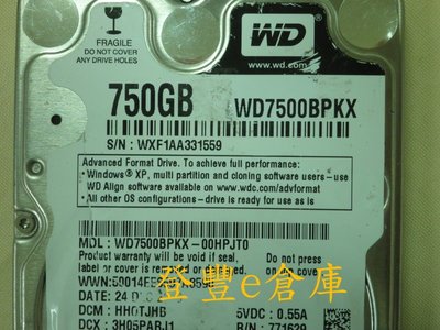 【登豐e倉庫】 F354 WD7500BPKX-00HPJT0 750G SATA3 鍵盤淋溼 救資料 停電損壞