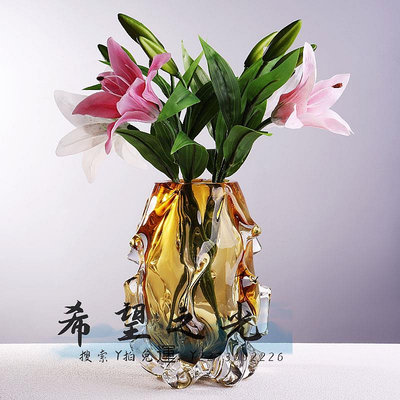 花瓶輕奢創意水晶玻璃花瓶客廳玄關水養鮮花高級感家居插花瓶藝術擺件花器