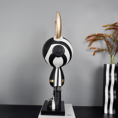 【熱賣精選】 長耳朵兔子黑白條紋動物雕塑擺件簡約現代樣板間兒童房家居裝飾品