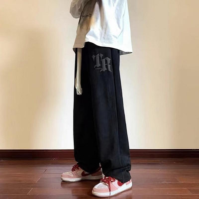 【M-5XL】秋季美式褲子男士秋季寬鬆直筒寬褲高街運動休閒大尺碼長褲