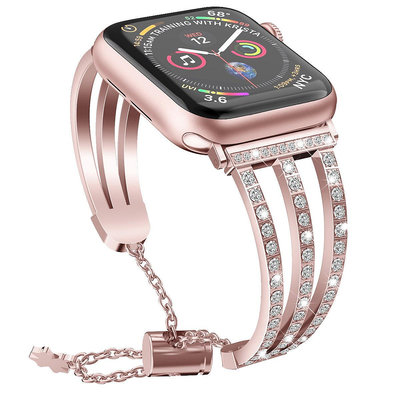 適用蘋果手表apple watch 3 4 5代表帶iwatch鑲鉆金屬不銹鋼表帶