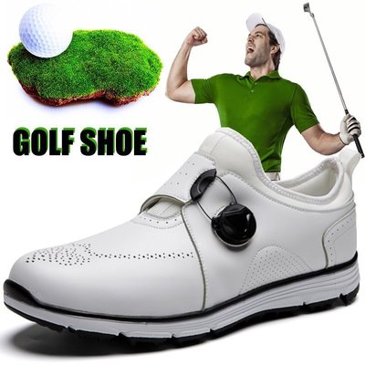 現貨特惠高品質真皮男士's 高爾夫鞋,專業草地遊戲高爾夫訓練鞋防水高爾夫鞋黑色 ZAPE