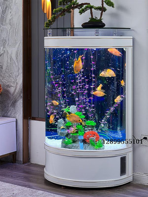 玻璃魚缸輕奢魚缸客廳小型家用電視柜旁半圓形落地玻璃水族箱生態新款水族箱