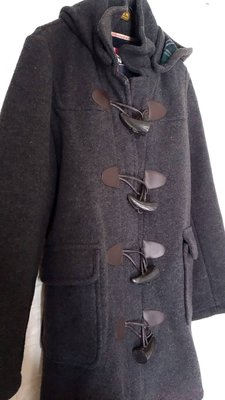 韓國製經典ASK鐵灰色厚毛料長版保暖連帽外套L號(3-2)