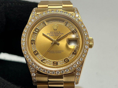 【黃忠政名錶】勞力士Rolex 18388 day date 36mm 原鑲鑽石錶框 原鑲鑽石k金面盤 W字序號 約1995生產 已整理如新