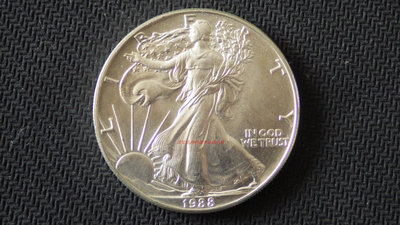 銀幣美國1988年早期行走女神拿花鷹洋1美元 1盎司投資銀幣 美洲錢幣