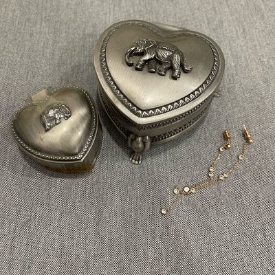 收藏品出清 仿古珠寶盒 錫製愛心首飾盒珠寶盒 大小ㄧ組 泰國錫製品擺件 收納盒