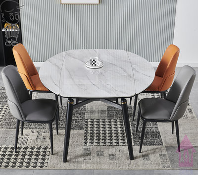 【X+Y時尚精品傢俱】現代餐桌椅系列-羅賓 4.6尺船型岩板收合餐桌.不含餐椅.腳架橡膠木實木.摩登家具