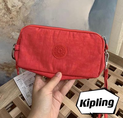 【熱賣精選】 Kipling 猴子包 橘紅 K70109 拉鍊手掛包 零錢包 長夾 手拿包 鈔票/零錢/卡包 輕便多
