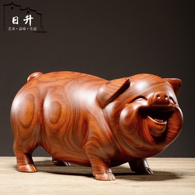 黃花梨木雕對豬擺件實木雕刻十二生肖動物客廳家居裝飾紅木工藝品~特價