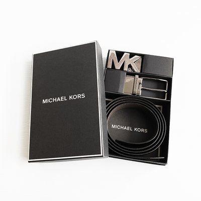 美國百分百【全新真品】Michael Kors 皮帶 MK 男款 皮質 LOGO 雙面 腰帶 禮盒組 黑色淺棕 CK47