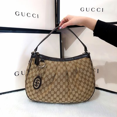 二手旗艦 GUCCI 232955 咖啡色 緹花布 雙G LOGO 拉鍊 手提 單肩包 (中友店) 05501