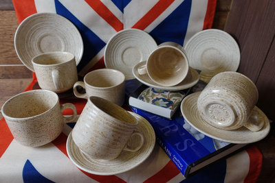 【Sunshine Antiques】Churchill - Mottle 英國 陶瓷 下午茶 咖啡杯組 / 二件組
