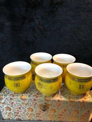 『華山堂』早期 收藏 陶瓷茶具 燙金 雙層防燙隔熱杯 茶杯 5杯350元