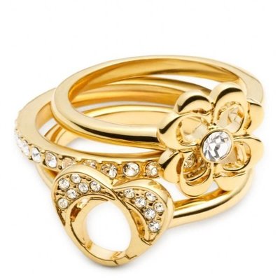 破盤清倉大降價！全新美國品牌 COACH 鍍金鑲水晶花型心型戒指指環，低價起標無底價！本商品免運費！