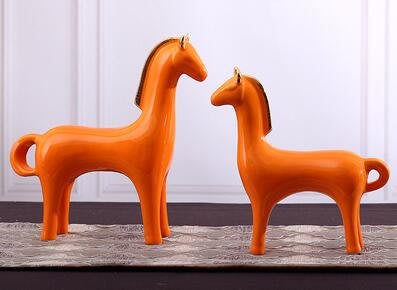 5079A 歐式陶瓷橘色馬一對擺飾 陶瓷金邊橘馬擺飾可愛福氣小馬工藝品裝飾品禮物
