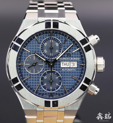 【鑫瑞鐘錶】98新 Maurice Lacroix 艾美錶 Aikon AI6038-SS00F-430-C 不鏽鋼 藍面 計時碼表 自動上鍊 44mm 盒單全