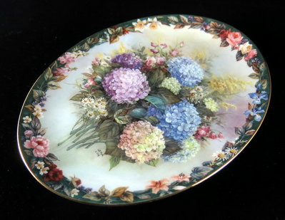 美國W S George 藝術家 Lena Liu 劉莉娜花束限量花卉橢圓瓷盤-Hb