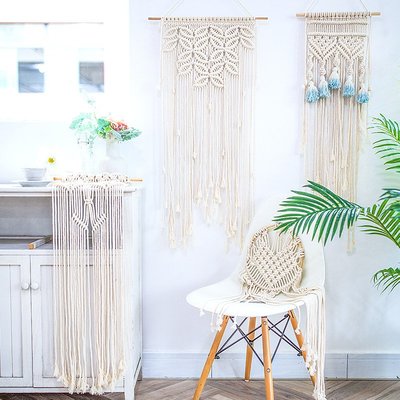 桌巾 棉繩編織掛毯掛飾現代簡約純色墻壁裝飾圓形掛飾