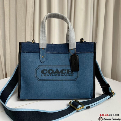 新款熱銷 COACH 寇馳 89488 藍色帆布單肩手提托特包子母購物袋  美國代購明星大牌同款服裝包包